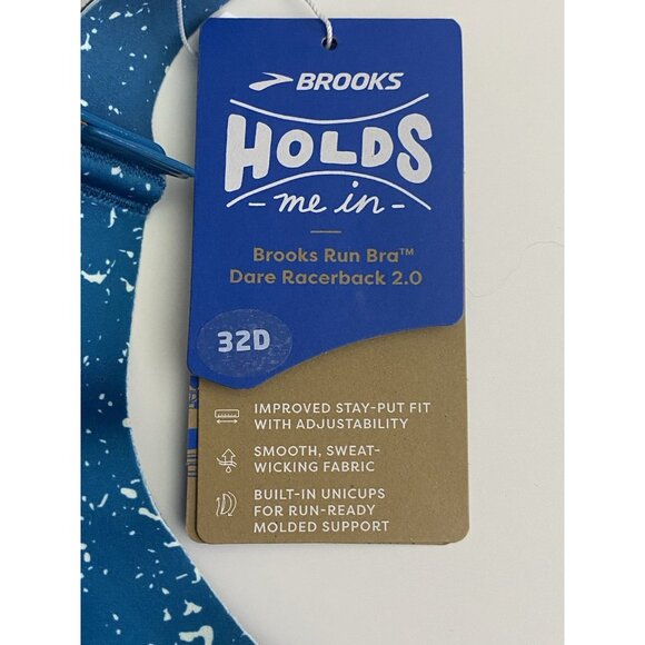 Brooks 32D Dare Racerback Run 2.0 Sports Bra Lagoon Speckle Print Sweat Wicking - Picture 4 of 10